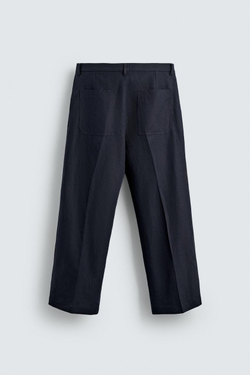 ZARA БРЮКИ RELAXED FIT ИЗ ХЛОПКА И ЛЬНА, МОРСКОЙ СИНИЙ