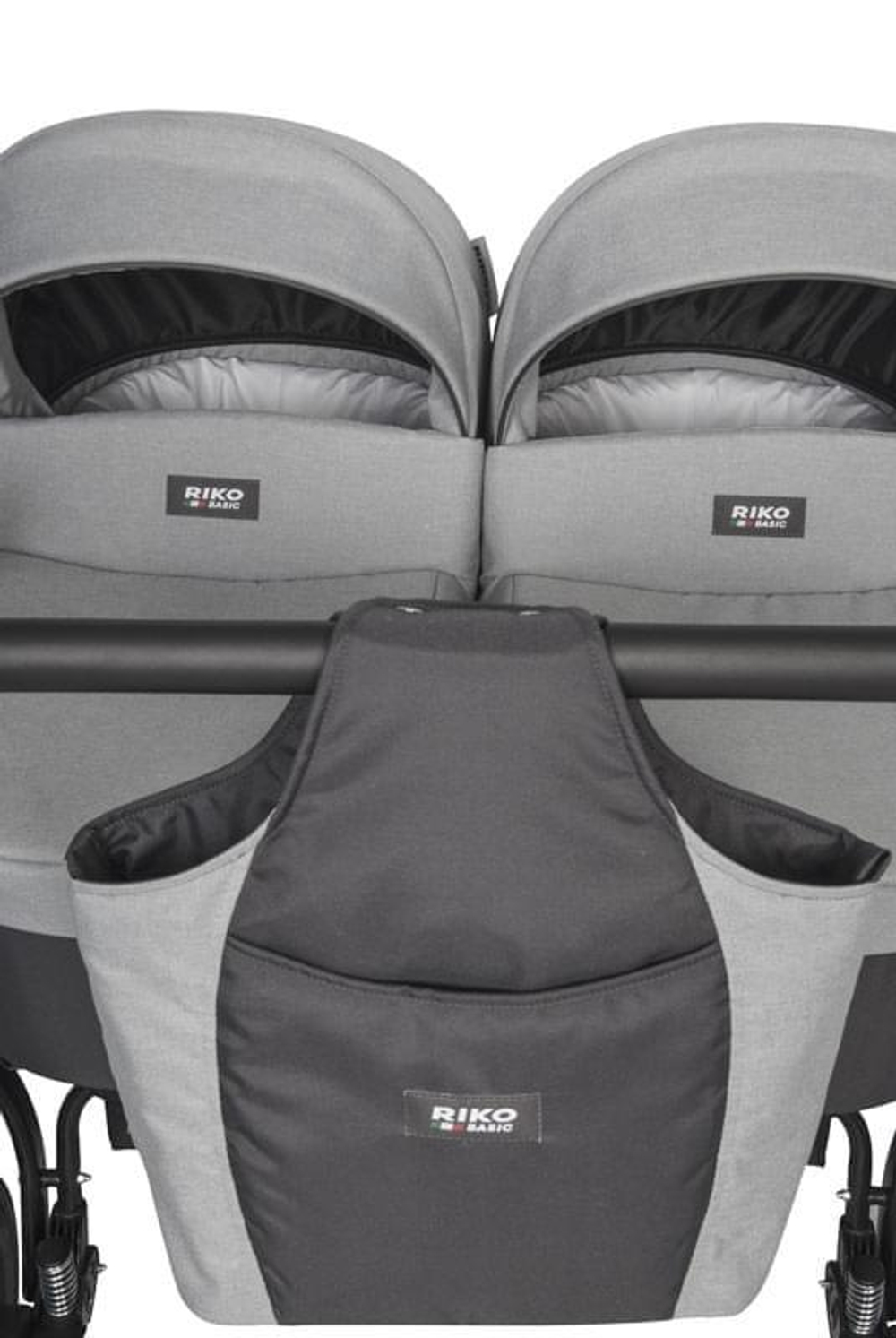 Коляска для близнецов SAXO  (RIKO BASIC) 02 серый-чёрный