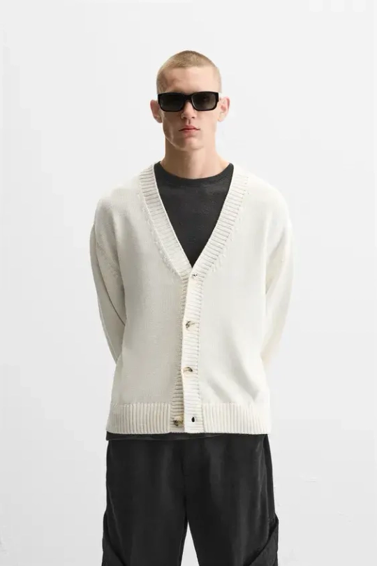 ZARA КАРДИГАН ИЗ РЕЛЬЕФНОГО ХЛОПКА, ЭКРЮ