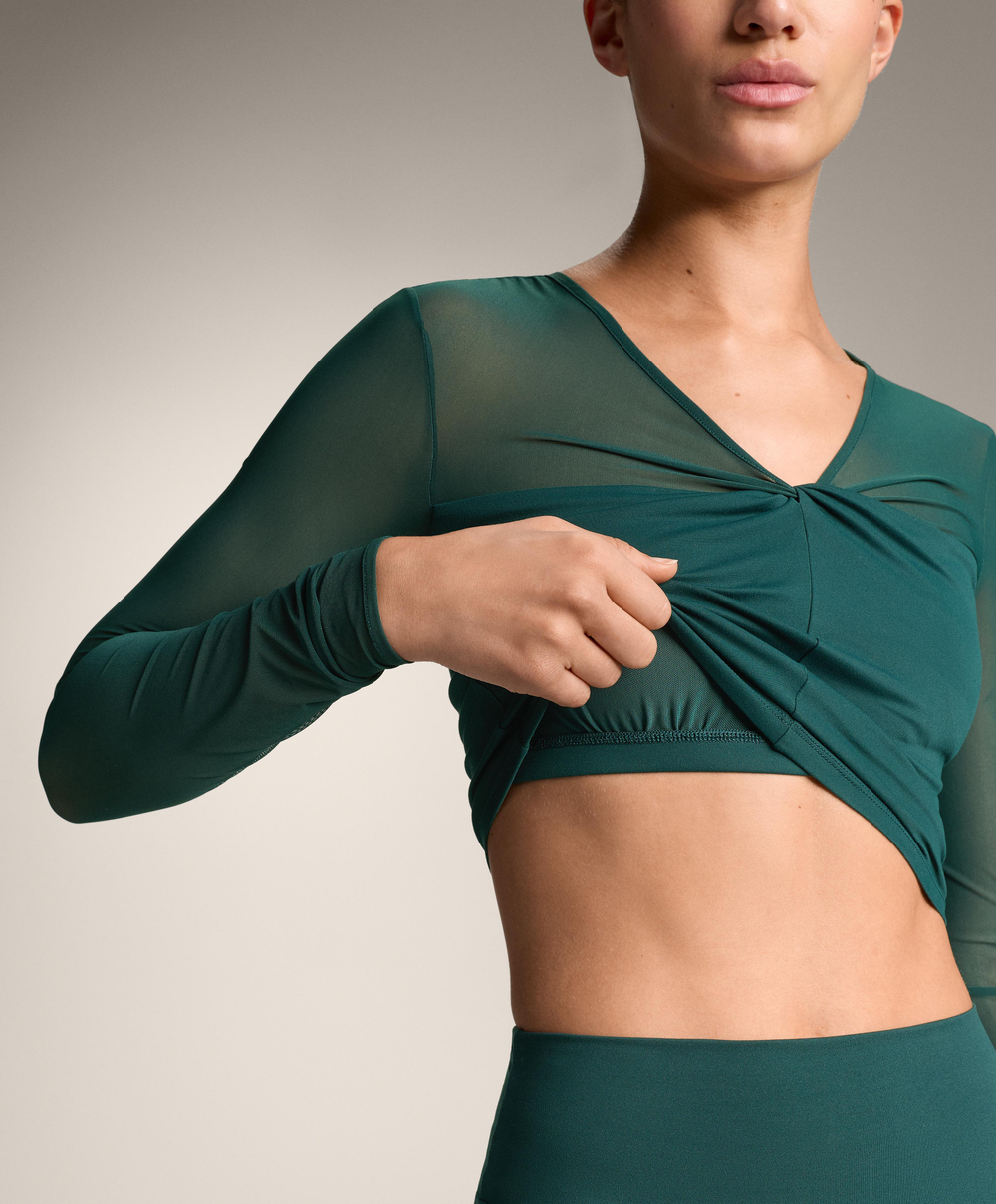 Oysho Топ Comfortlux с длинным рукавом из сетки, бутылочный