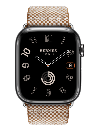 Apple Watch Hermès 45mm Space Black Stainless Steel Case with Gold/Ecru Toile H Single Tour