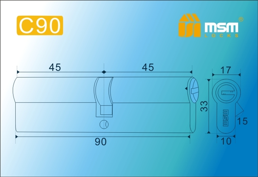 Цилиндровый механизм, латунь Перфорированные ключ-ключ C 90мм