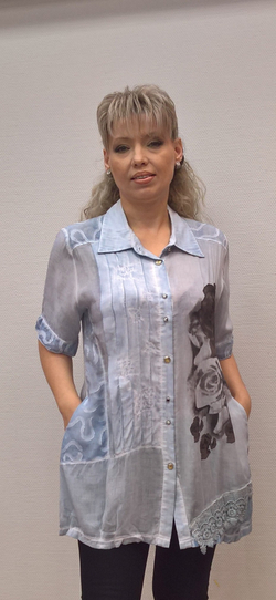 Летний светлый блузон-туника "пыльник"