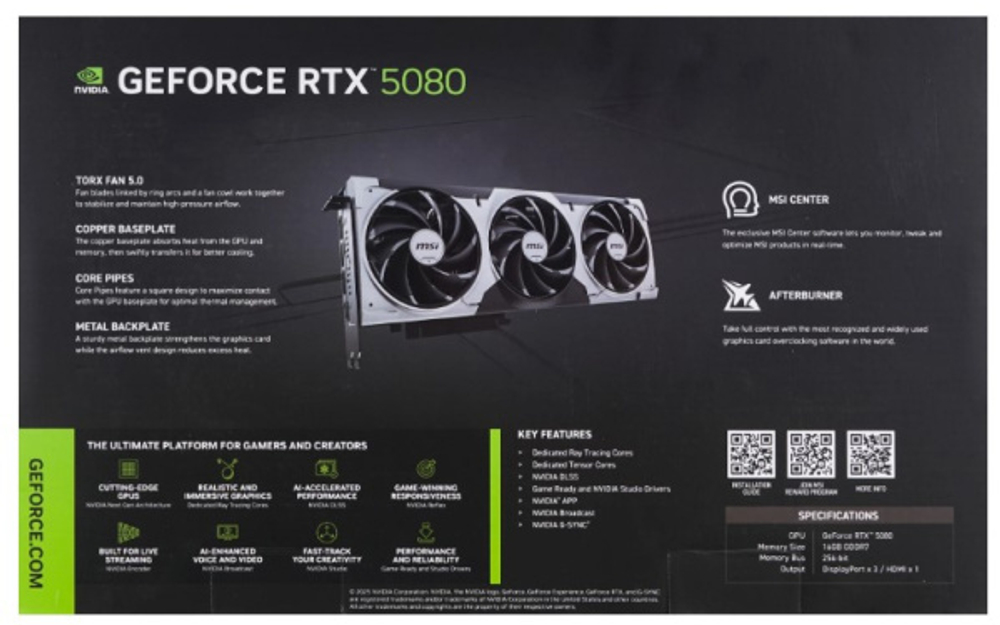 Видеокарта MSI GeForce RTX 5080 VENTUS 3X OC PLUS (RTX 5080 16G VENTUS 3X OC PLUS) (УЦЕНЕННЫЙ)