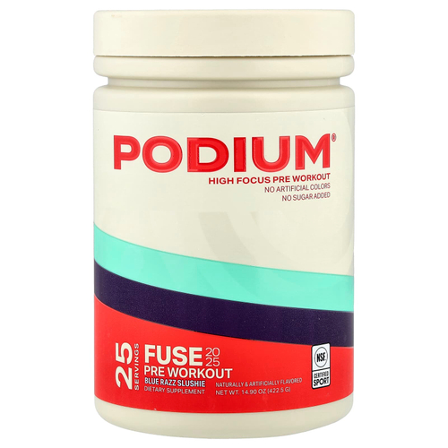 Podium Nutrition, Fuse 2025, предтренировочный комплекс, снек из голубой малины, 422,5 г (14,9 унции)