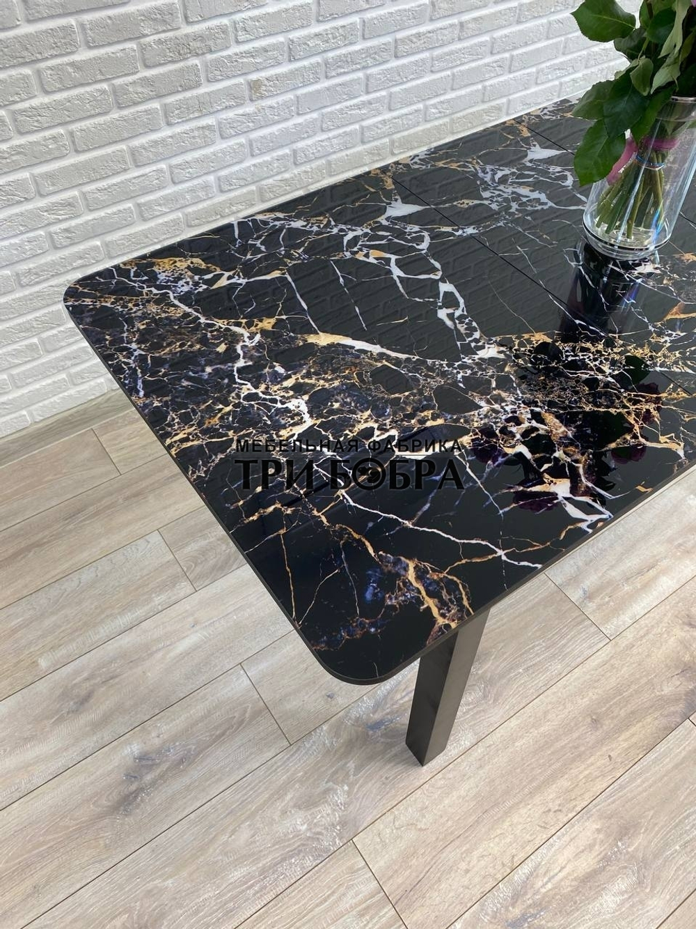Стол стеклянный раздвижной "Чёрный мрамор"