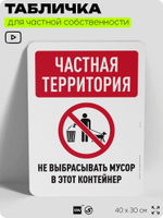 Табличка для частной территории "Частная территория, не выбрасывать мусор", на дом, для участка, организаций, предупреждающая, 40х30 см, Silver Plane x Айдентика Технолоджи