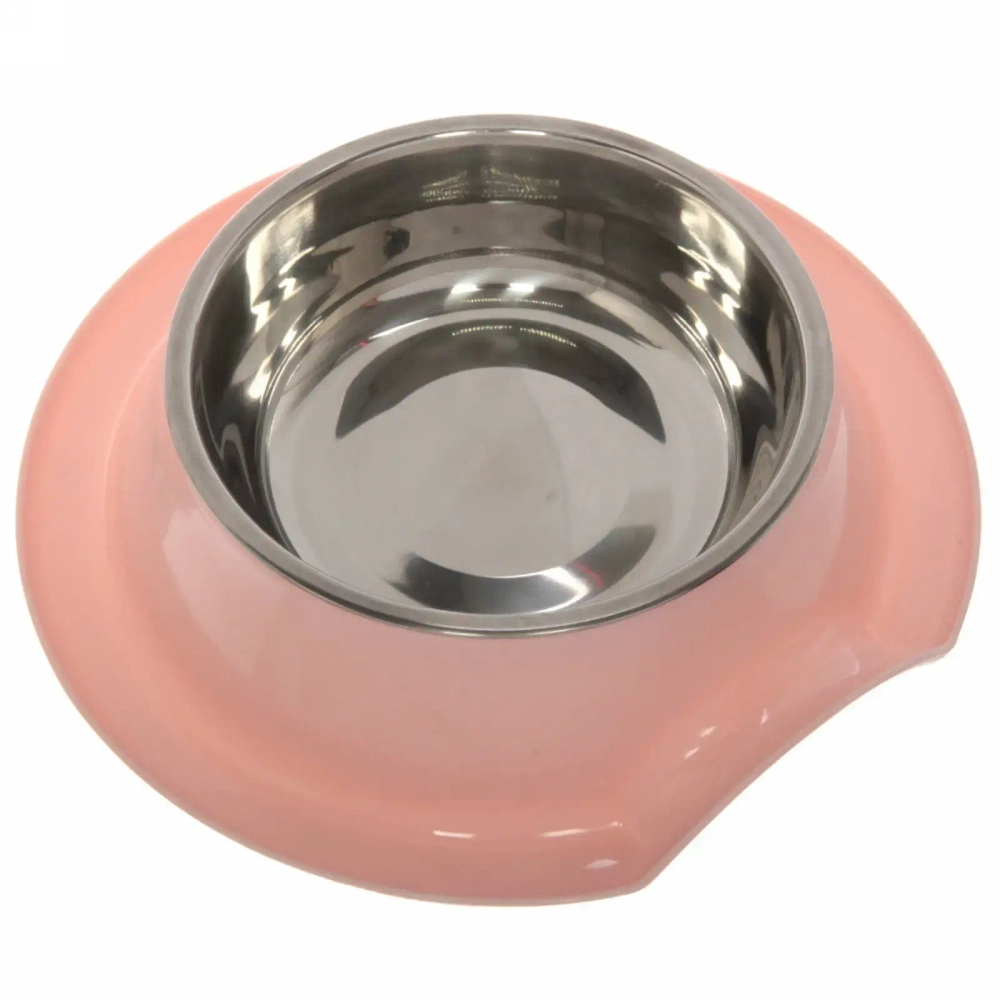 Миска металлическая «Колор-Примула» 250мл 21,5*5,5см на пластиковой подставке, цвет розовый