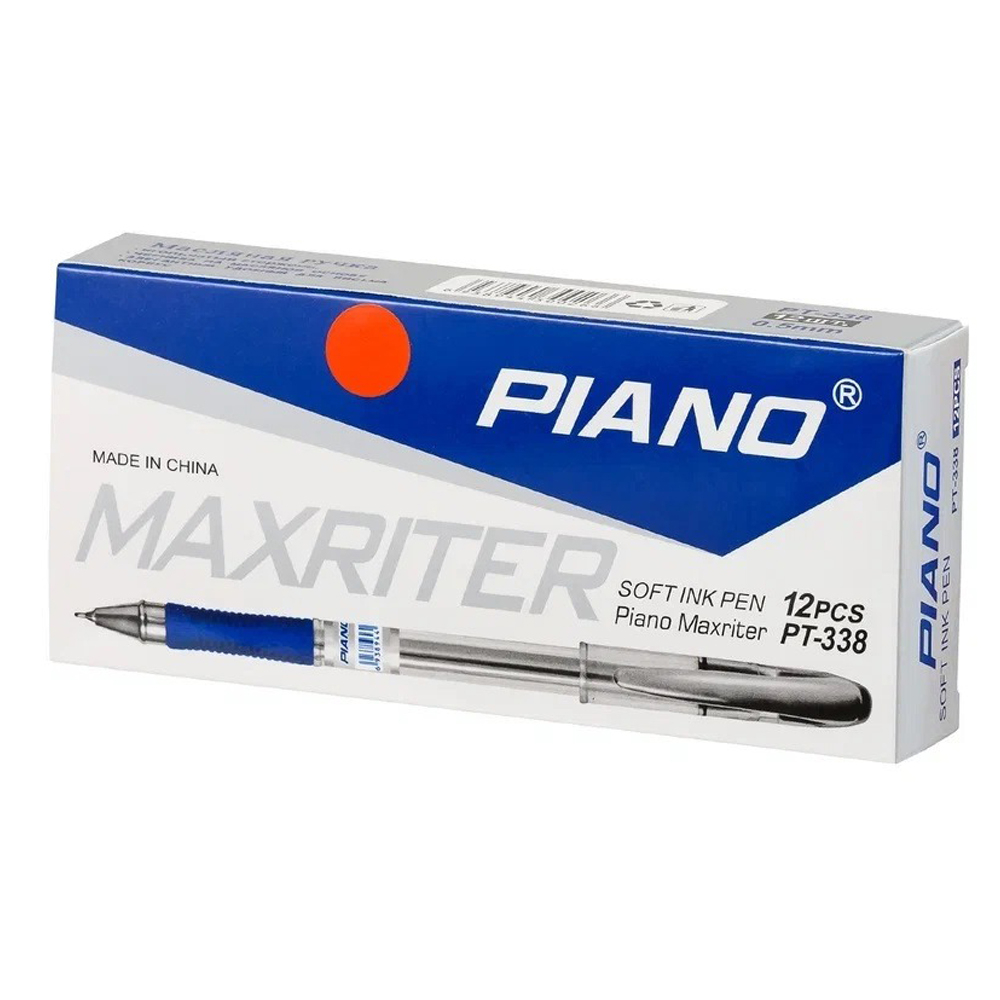 Ручка шариковая, масляная, Piano, красные чернила, серия "Maxriter", прозрачный корпус, 12 шт