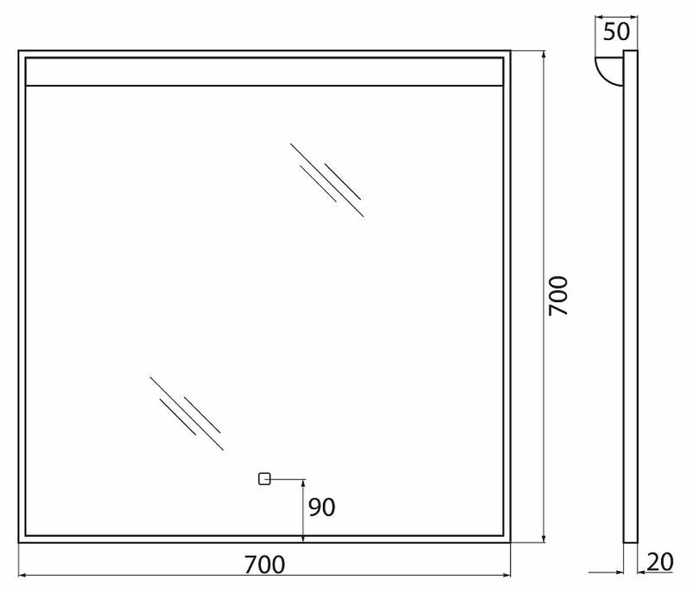 Зеркало BelBagno SPC 70 SPC-UNO-700-700-TCH с подсветкой с сенсорным выключателем