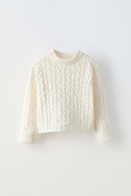 ZARA СВИТЕР ИЗ СИНЕЛИ С УЗОРОМ «КОСЫ», ЭКРЮ