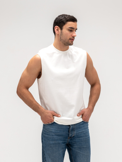 Майка мужская хлопковая на широких лямках. Белая