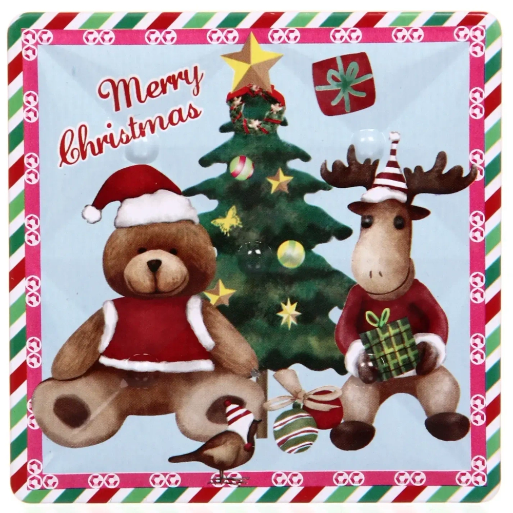 Банка жестяная 9*9*9см «Мишка с Оленем»