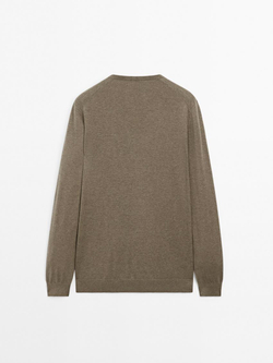 Massimo Dutti Хлопковый свитер с длинными рукавами, цвет морской волны