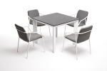"Венето" обеденная группа на 4 персоны со стульями "Марокко", каркас белый, роуп серый