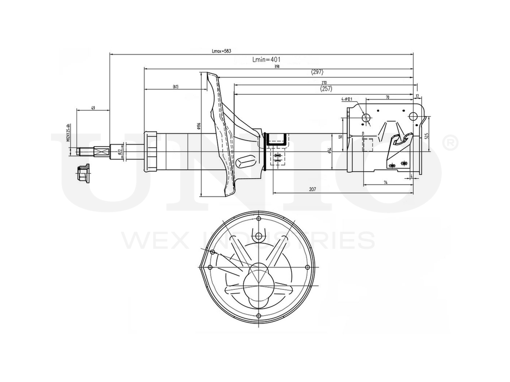 Амортизатор газовый передней подвески левый UNIO SAB-10122