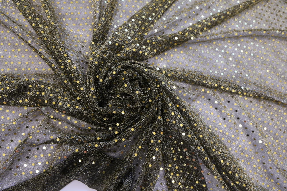 Трикотаж черный с золотыми пайетками
