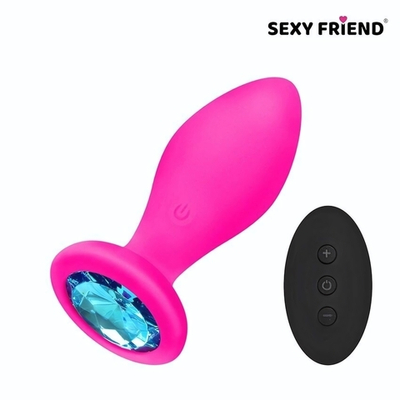 Розовая вибровтулка с голубым кристаллом и пультом ДУ - 8,5 см. (Цвет: голубой)