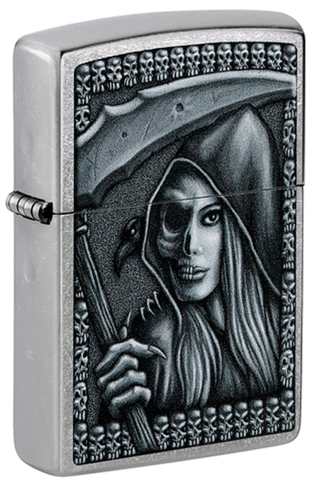 Зажигалка Zippo Grim Beauty, латунь, серебристая, матовая, 38x13x57 мм