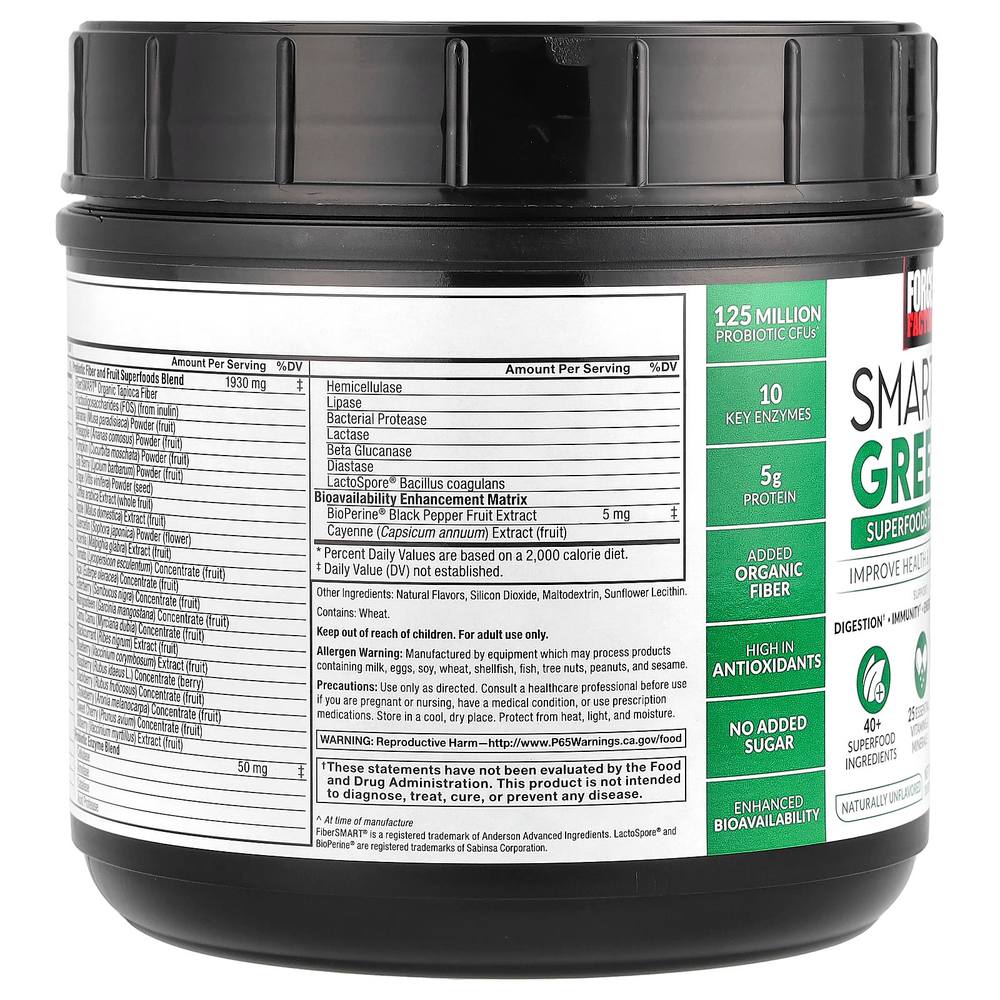 Force Factor, Smarter Greens ™, суперфуд в порошке, без добавок, 420 г (14,8 унции)