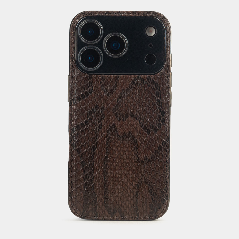 Чехол-накладка для iPhone 17 Pro из кожи питона, темно-коричневого цвета