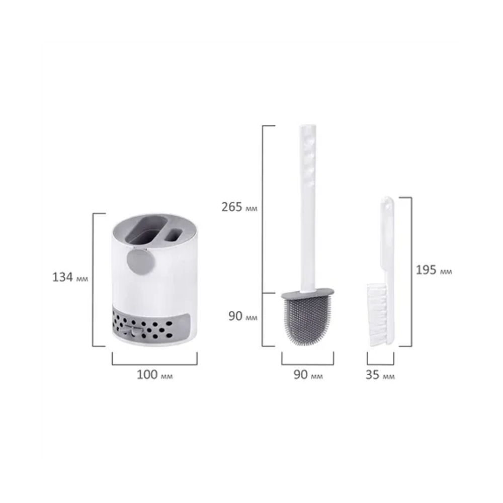 Ершик для унитаза силиконовый (плоский) + щеточка, напольный / настенное крепление, LAIMA, 700561
