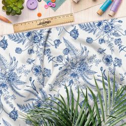 Ткань оксфорд 600 синие листья и цветы