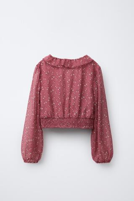 ZARA БЛУЗА С ПРИНТОМ БАБОЧЕК, МАЛИНОВЫЙ
