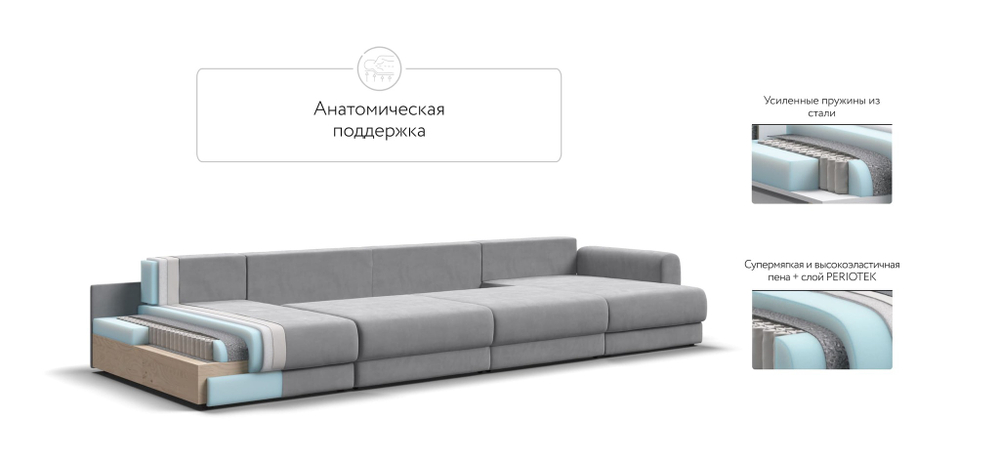 Модульный п-образный диван РИЧМОНД MODOOL Велюр Monolit сталь