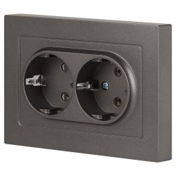 Розетка Intro Accent 6-205-09 двойная с заземлением двойная 2X2P+E Schuko 16А-250В IP20 СУ AL/CU титан