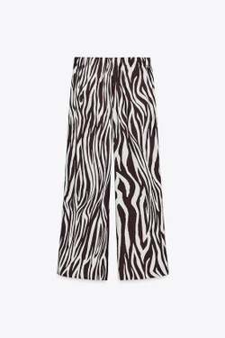 ZARA БРЮКИ С АНИМАЛИСТИЧЕСКИМ ПРИНТОМ, КОРИЧНЕВЫЙ / ЭКРЮ