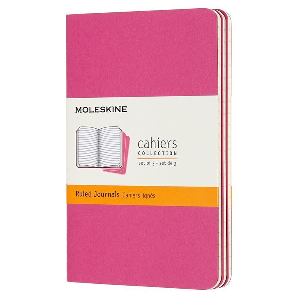 Набор 3 блокнота Moleskine Cahier Journal Pocket, 64 стр., розовый неон, в линейку
