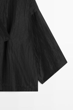 Massimo Dutti Фактурное кимоно из смесового льна с V-образным вырезом, черный