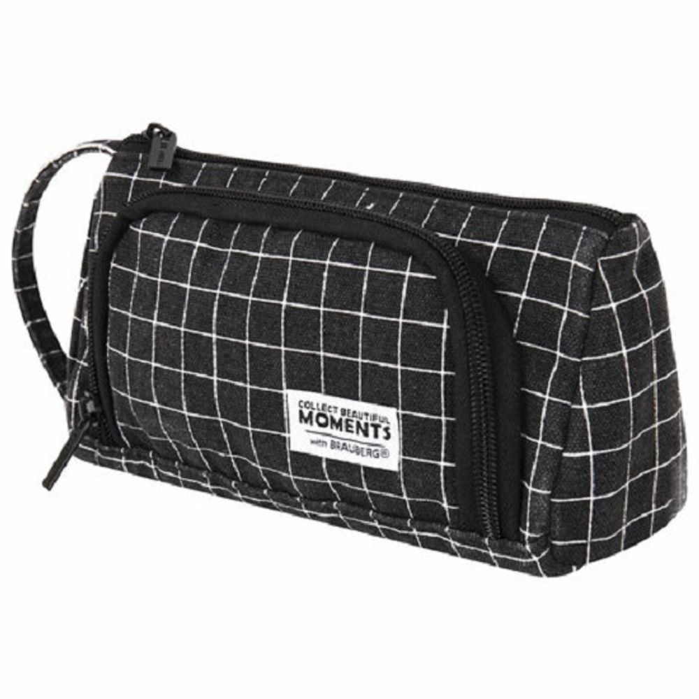 Пенал мягкий трапеция 220*100*80 Brauberg Checkered black, с ручкой, полиэстер