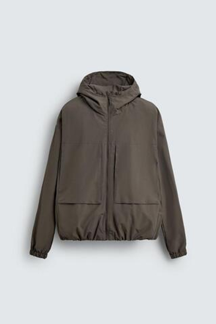 ZARA КУРТКА ИЗ ТЕХНИЧЕСКОЙ ТКАНИ С ФЛИСОМ, СЕРО-КОРИЧНЕВЫЙ