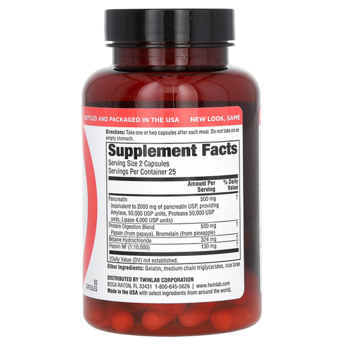 Twinlab, суперэнзимные капсулы, 50 капсул