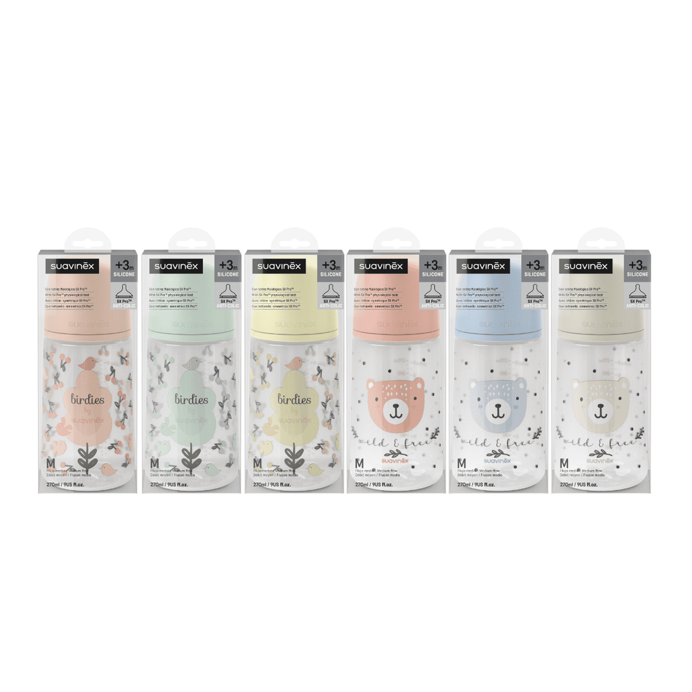 Бутылочка для кормления Suavinex Birdies 270 мл, голубая, 3 мес+