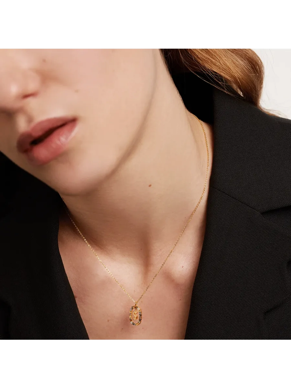 Колье Буква S серебро 925 пробы покрытое золотом