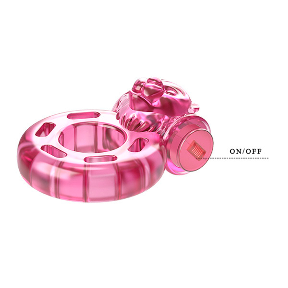 Розовое эрекционное виброкольцо 3,5х4,5см Baile Pink Bear Cock Rings BI-010084A