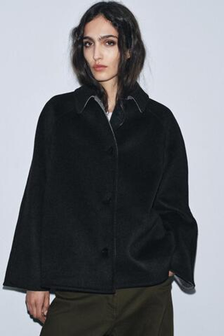 ZARA КУРТКА ИЗ СМЕСОВОЙ ШЕРСТИ — ZW COLLECTION, ЧЕРНЫЙ