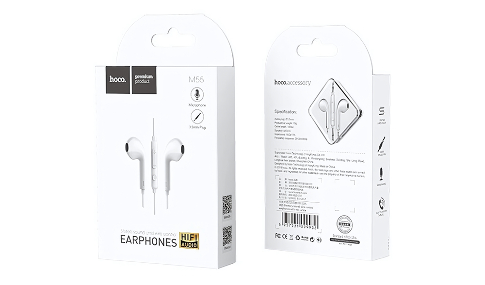 Гарнитура HOCO M55, вкладыши, разъем Jack, кабель 1.2 м White