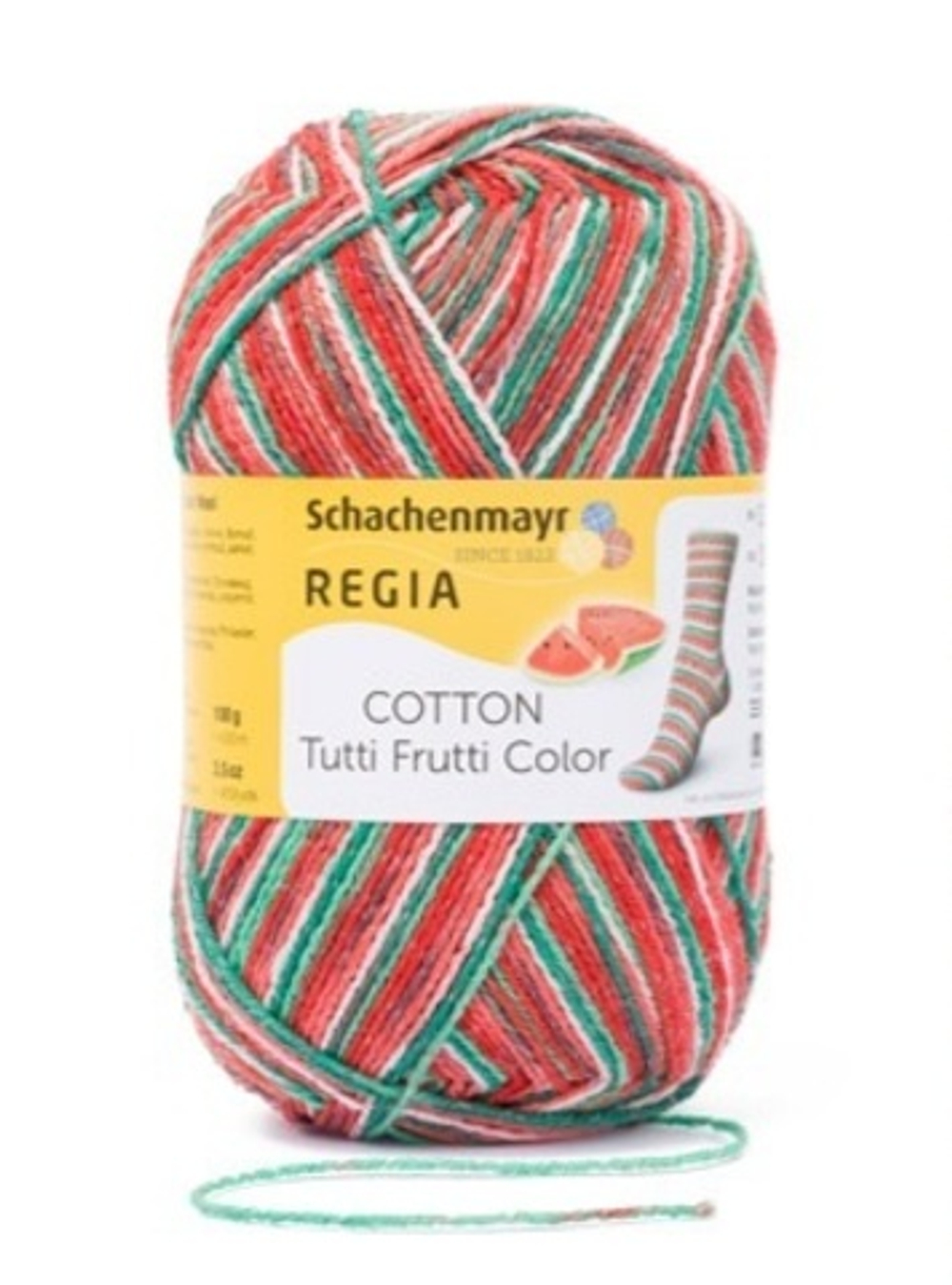 Пряжа Regia Cotton Color (02421/Арбуз), 72% хлопок, 18% полиамид, 10% полиэстер, 100г/420м