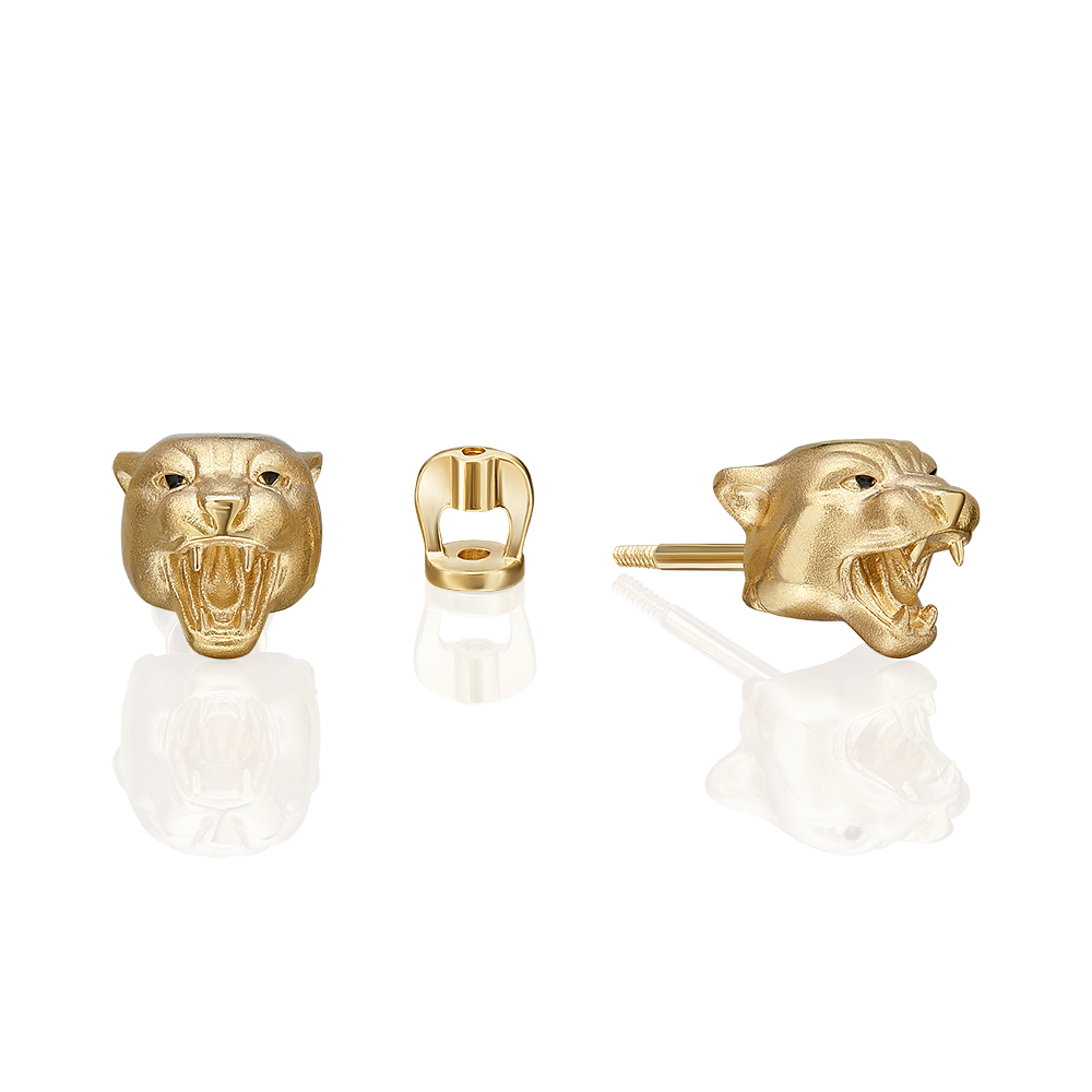 Серьги-пусеты «Пантеры» из лимонного золота с эмалью