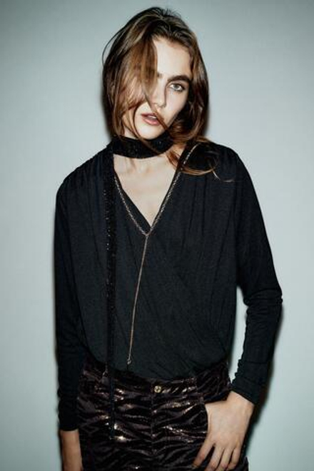 ZARA БОДИ С ДРАПИРОВКОЙ И ЦЕПОЧКОЙ, ЧЕРНЫЙ