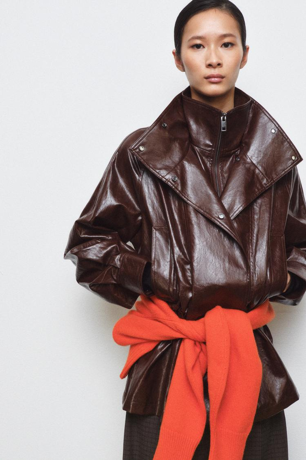 ZARA КУРТКА ИЗ ИСКУССТВЕННОЙ КОЖИ — ZW COLLECTION, КОРИЧНЕВЫЙ