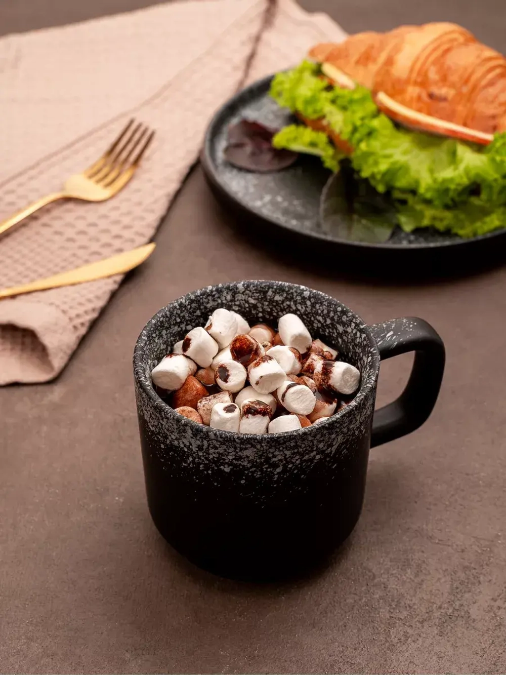 Набор 6 кружек черные матовые с белым чашки фарфор 275 мл