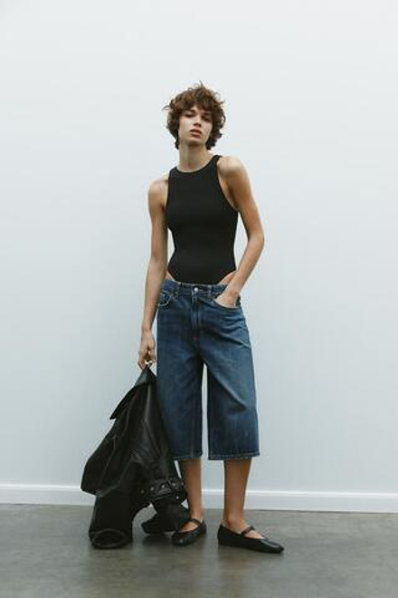 ZARA БОДИ ИЗ ПОЛИАМИДА С ГОРЛОВИНОЙ ХАЛТЕР, ЧЕРНЫЙ