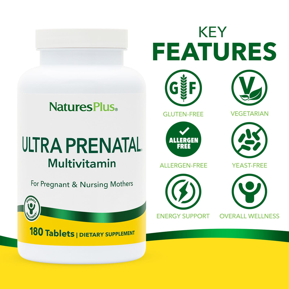 NaturesPlus, Ultra Prenatal, мультивитамины для беременных, 180 таблеток