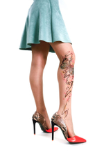 Колготки +size с принтом в виде бабочки на фоне цветных росчерков (Размер: XL-XXL) (Цвет: бежевый)