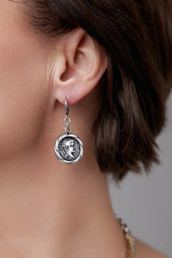 Серьги монеты с мужским профилем, оттенок черненое серебро